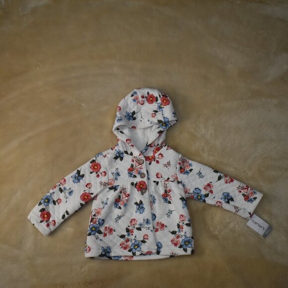 Carters Floral Button-up Hooded Sweater Jacket - Picture 2 of 9